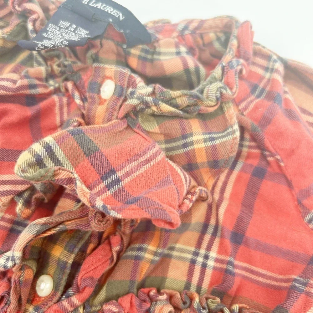 Ralph Lauren Baby Girls Tartan Plaid Long Sleeve‎ Ruffle Fall Cotton Dress 24M